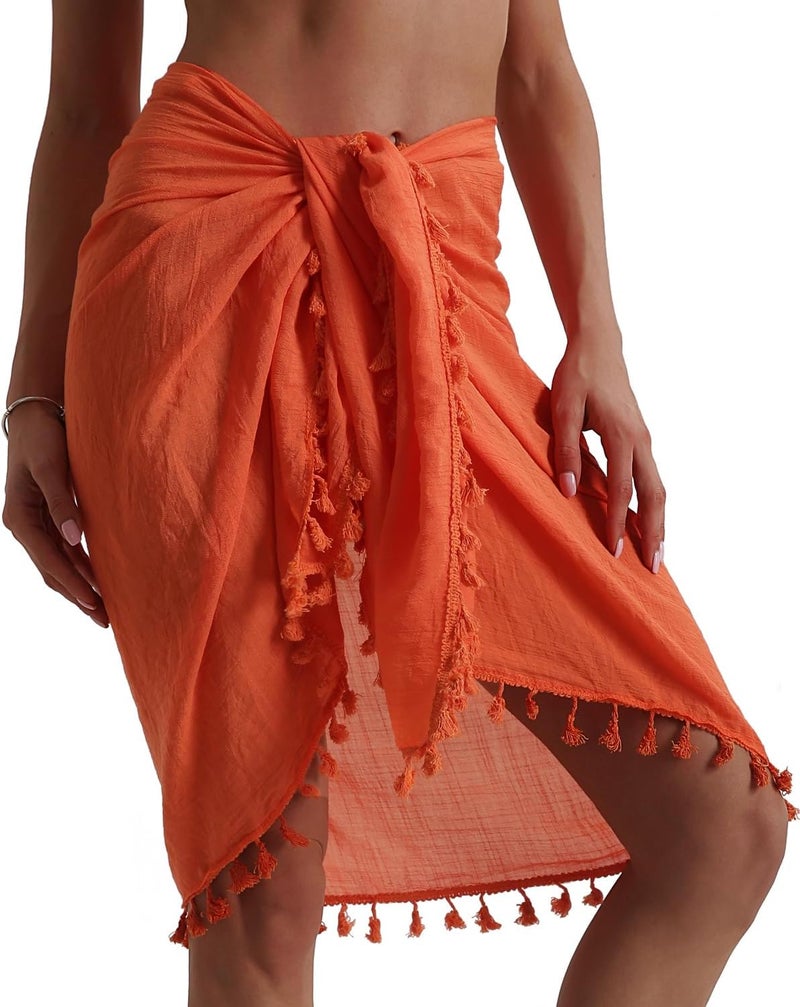Eicolorte Store Beach Sarong Pareo Womens Semi-Sheer Swimwear Cover Ups Short Skirt with Tassels - Image 2